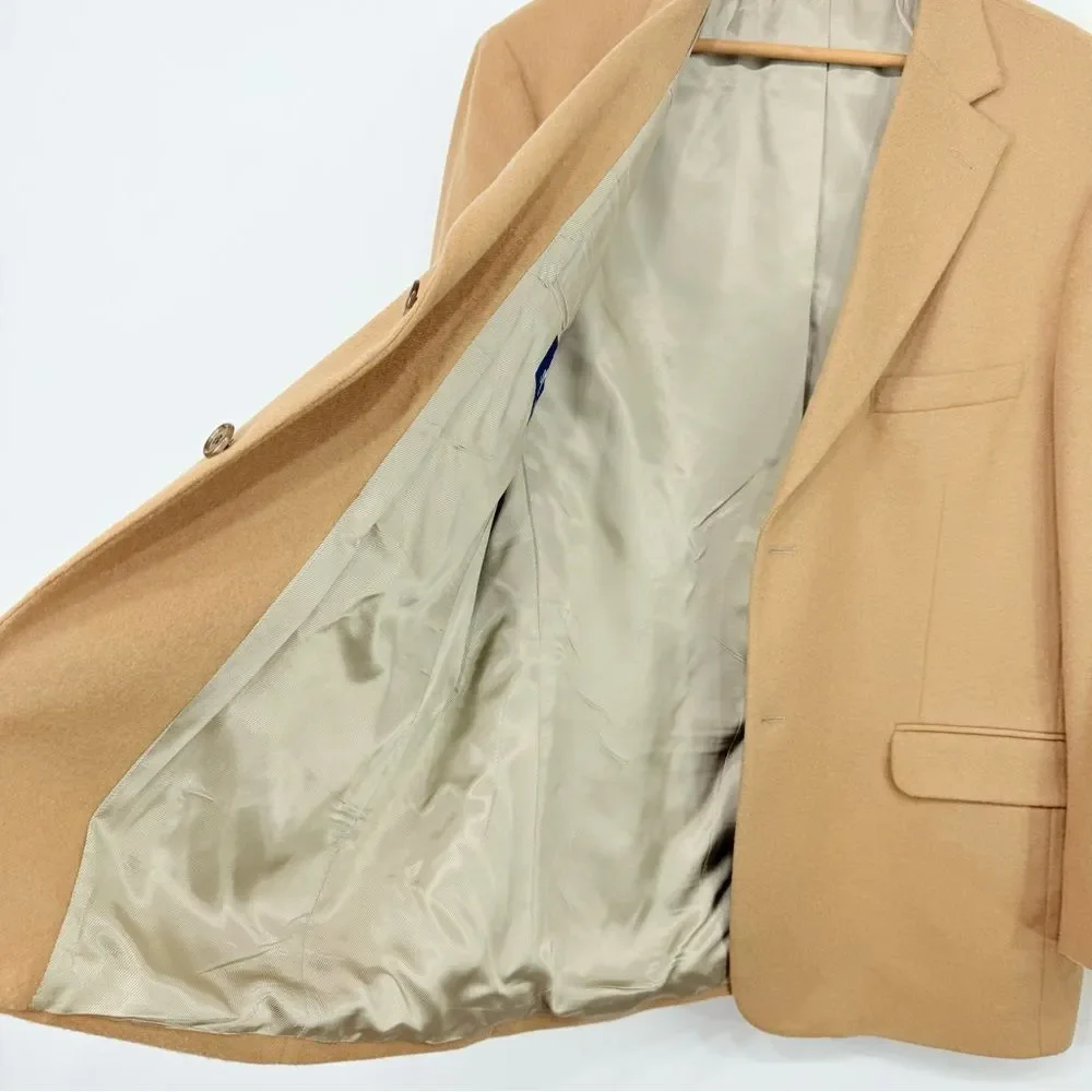 Stafford Tan Camel Hair Wool Double Button Blazer Suit Coat